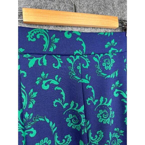 Liz Claiborne Pull On Stretch Skirt Size XL Navy Teal Floral Midi Flounce Hem - Picture 4 of 8